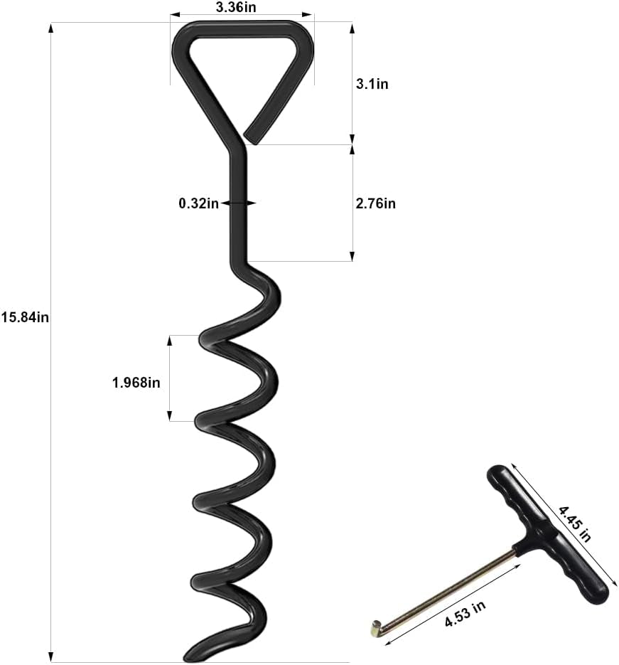 Heavy-Duty Trampoline Anchor Kit - Set of 4 Steel Corkscrew Stakes with T Hook and 4 Bonus Strong Belts